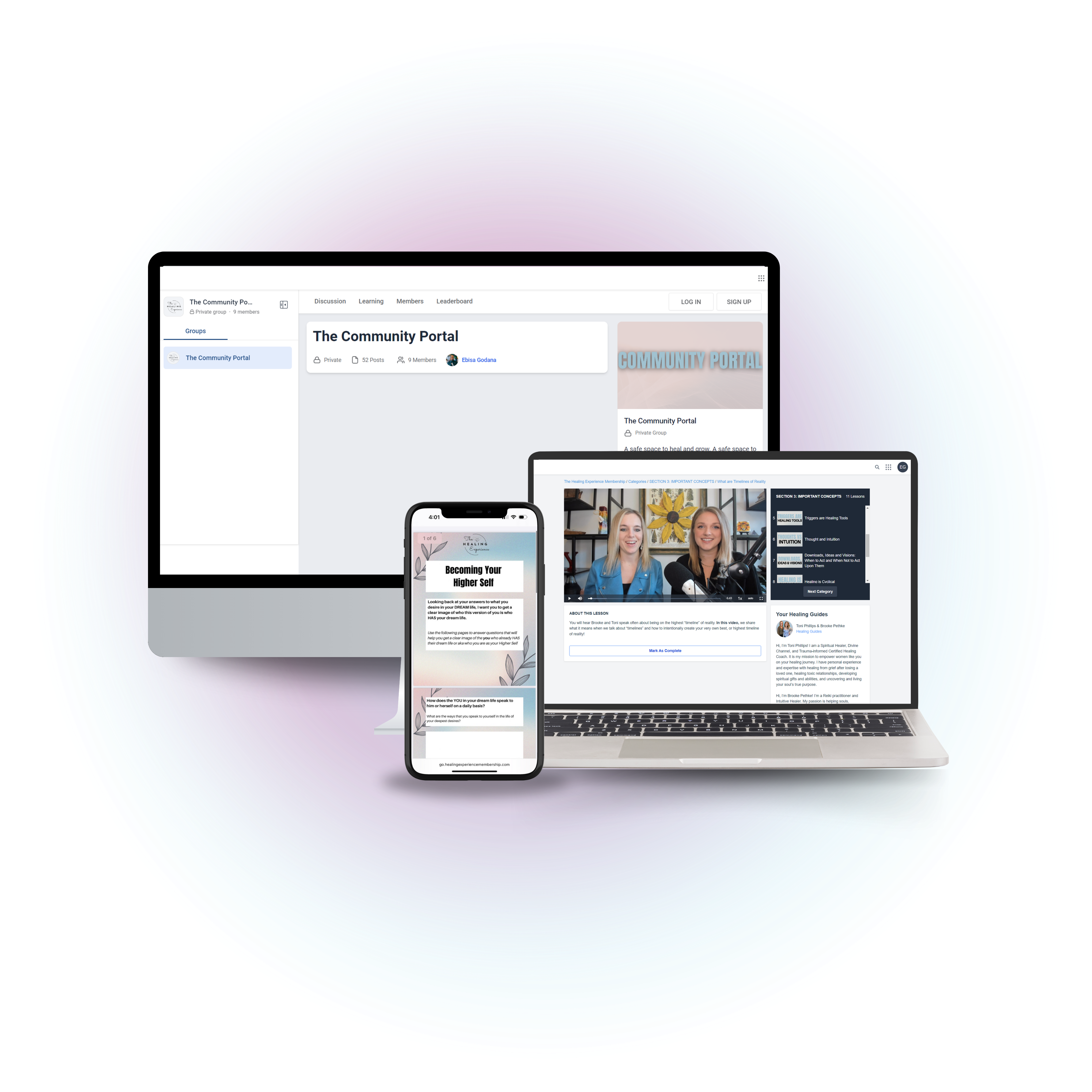 The Healing Experience Membership Computer Phone and Tablet Mockup